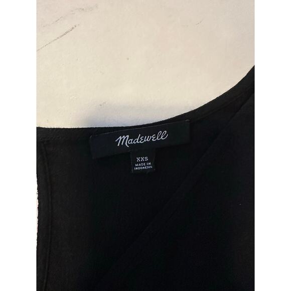Madewell Women’s Size XXS Rhyme Top V Neck Blouse Black Relaxed Fit Short Sleeve - Picture 6 of 7